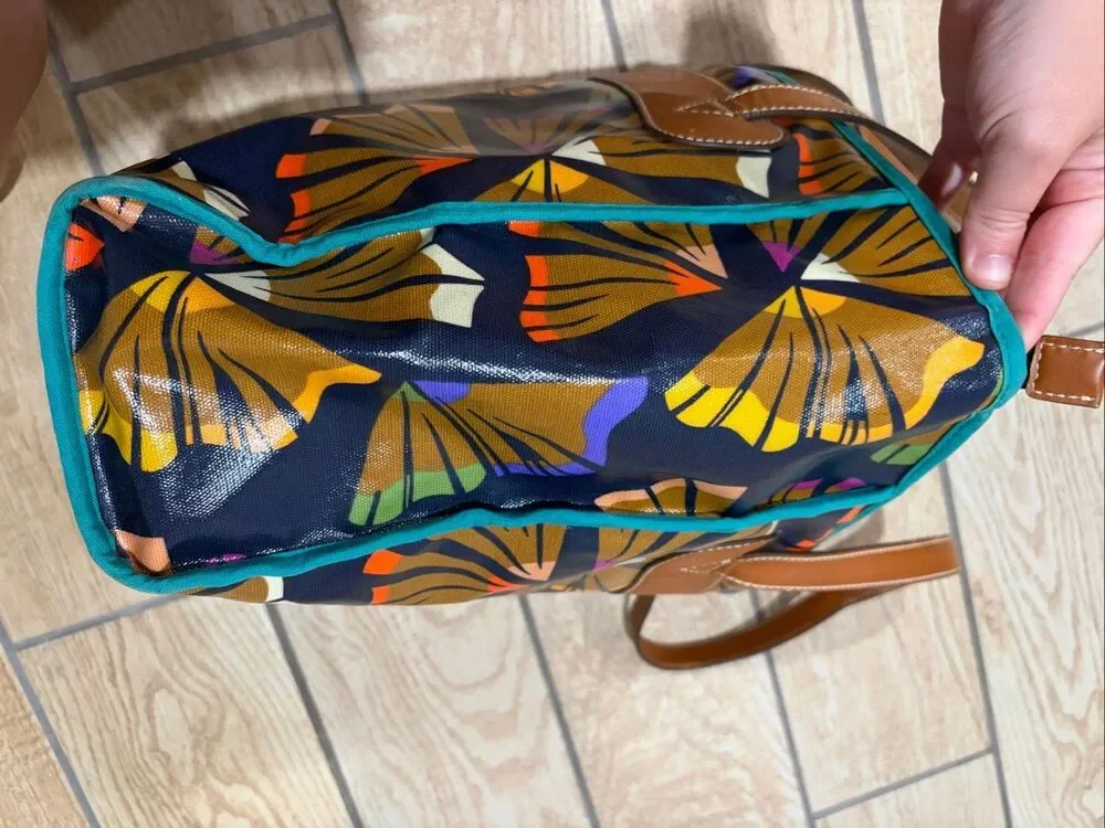 Fossil Long Live Vintage Abstract Tote Bag Coated Canvas Multicolor Leather